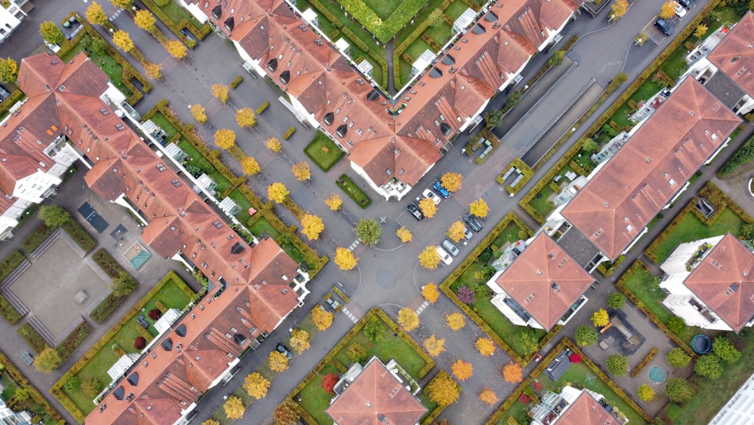 Aerial View of a residential area in Zurich Wiedikon. Looking like an X.